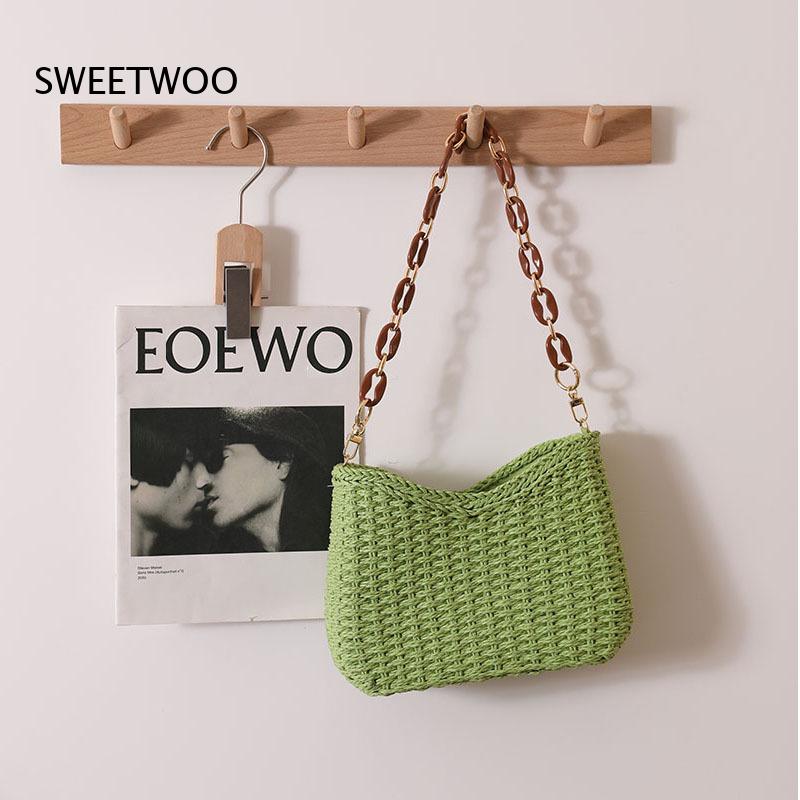 Paper Straw Color - Tas Bahu Anyaman Warna Solid Tas