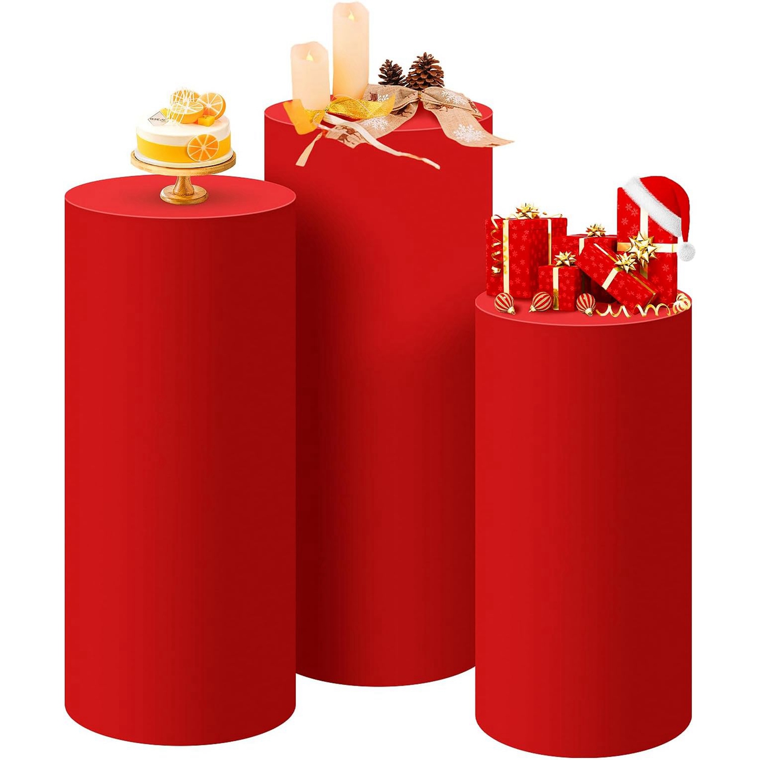 Dessert Table Backdrop - Yeele Penutup Silinder Merah Dekorasi Pesta