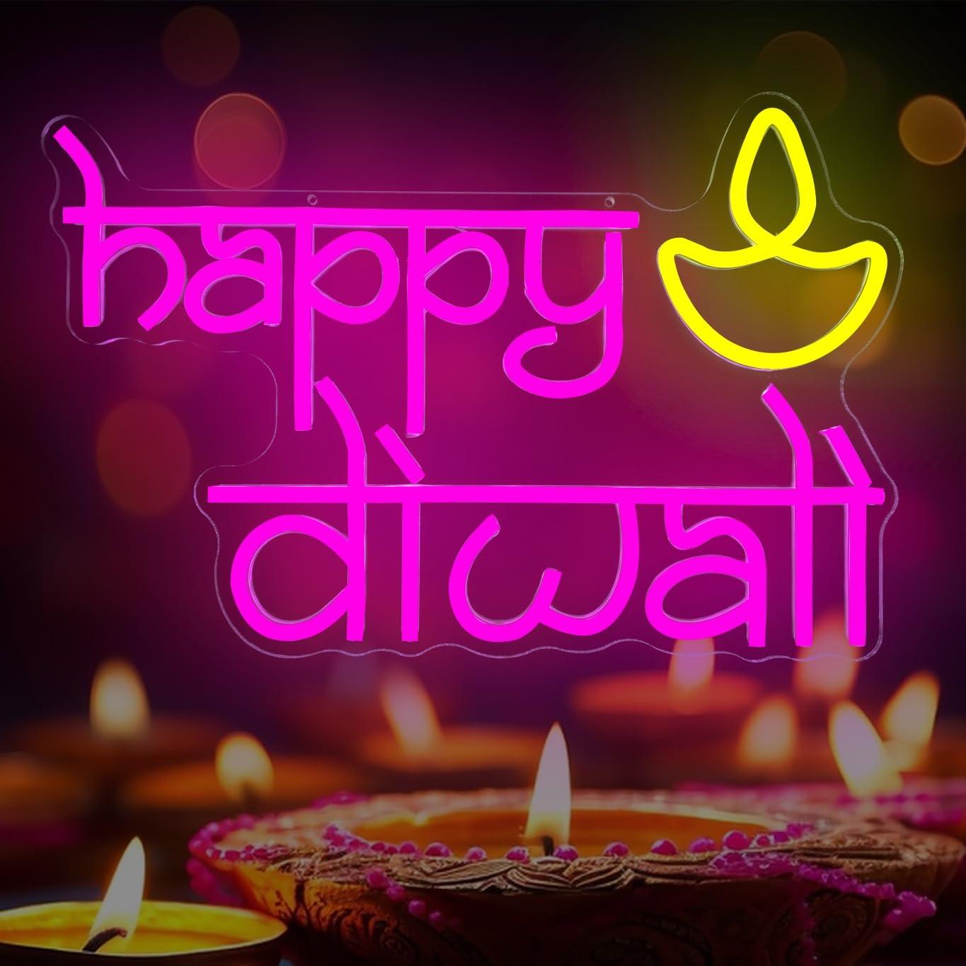 Neon Sign Party - Lampu Neon LED Happy Diwali Bertenaga