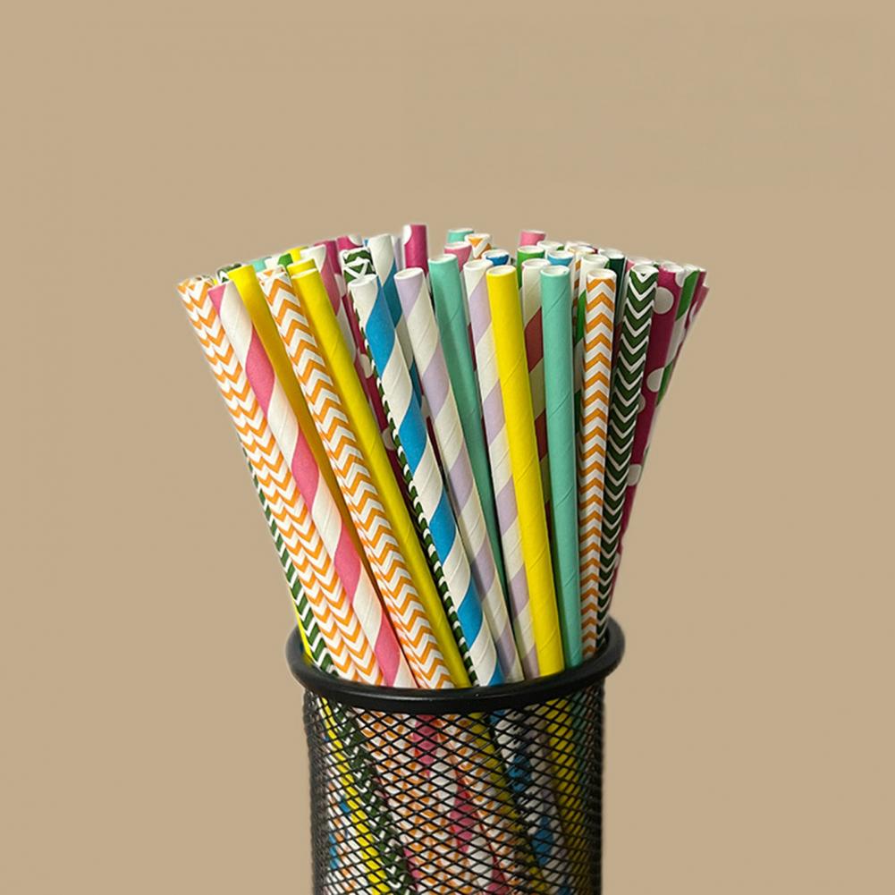 Paper Straw Color - 100 Buah Sedotan Sekali Pakai Cetak