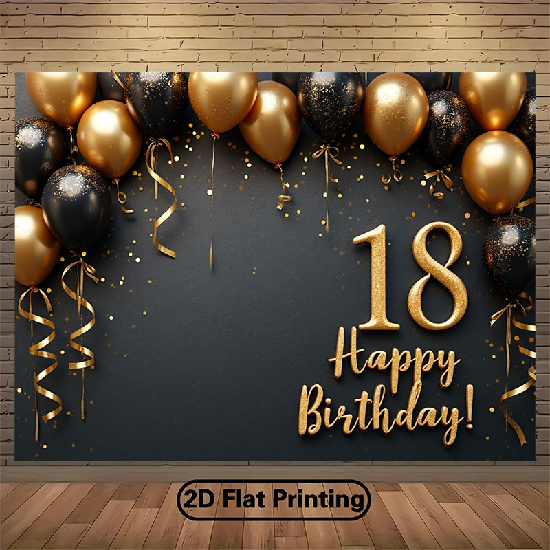 Party Banner Gold - Spanduk Latar Belakang Balon Hitam &