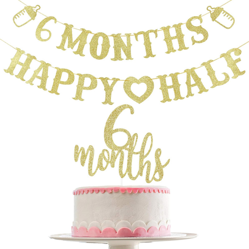 Party Banner Gold - Banner 6 Bulan Happy Half Banner