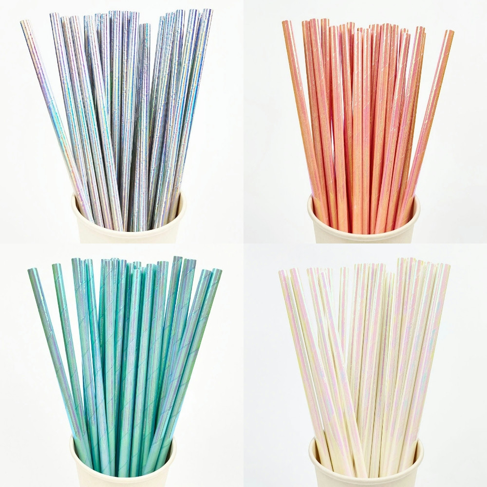 Paper Straw Color - 25Pcs Pearlescent Bronzing kertas sedotan Pink