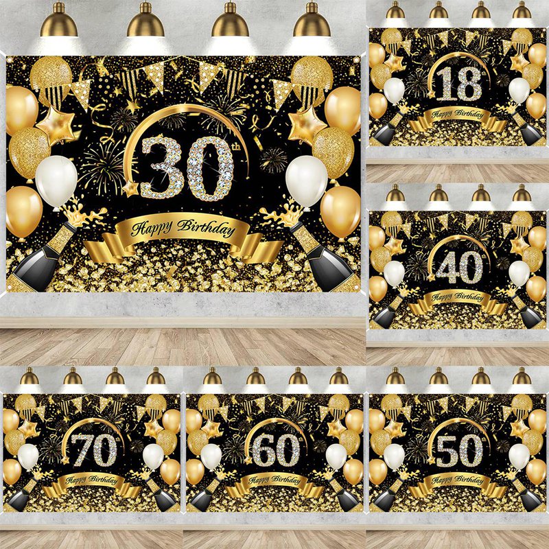 Party Banner Gold - Spanduk Selamat Ulang Tahun Ke-30 Ke-40