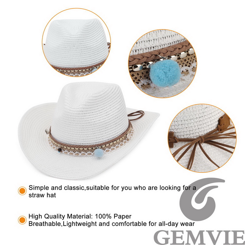GEMVIE Topi Jerami Koboi Musim - Paper Straw Color ulasan dan harga