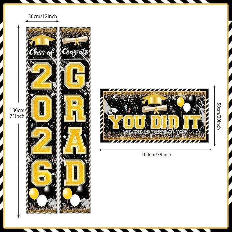 2D 3Pcs Spanduk Wisuda 2026, H - Party Banner Gold ulasan dan harga