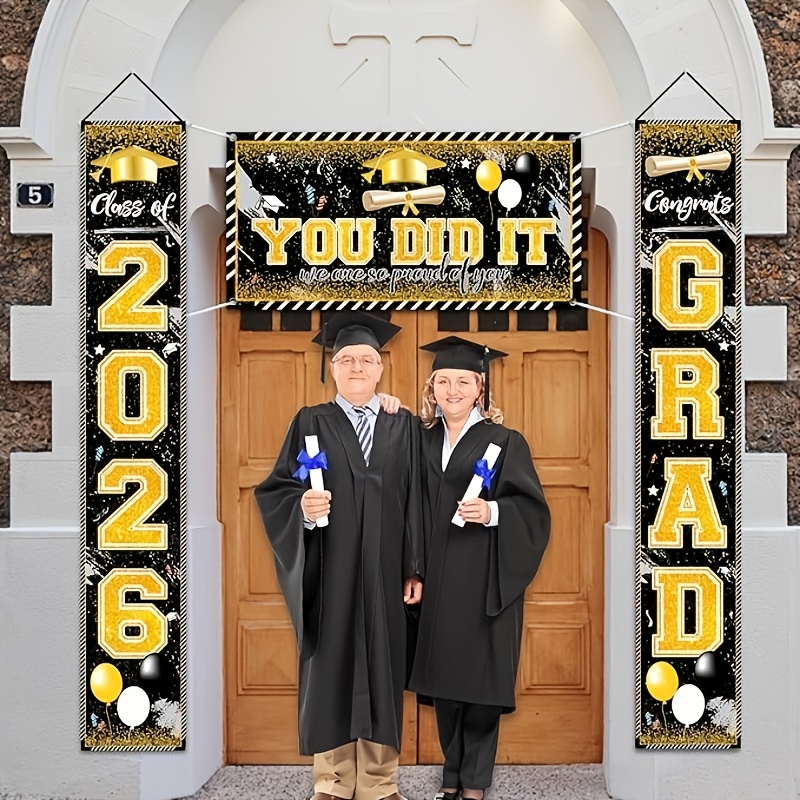 2D 3Pcs Spanduk Wisuda 2026, H - Party Banner Gold ulasan dan harga